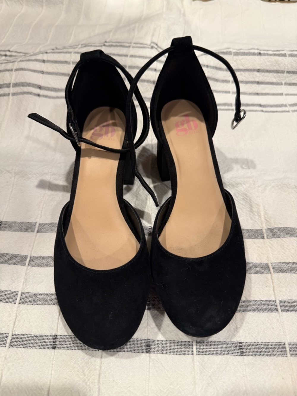 GB girls Black Ankle-Strap Block Heel Dress Shoes